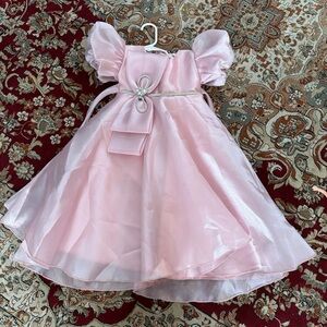 Pink Satin Party Dress with Bow Accent